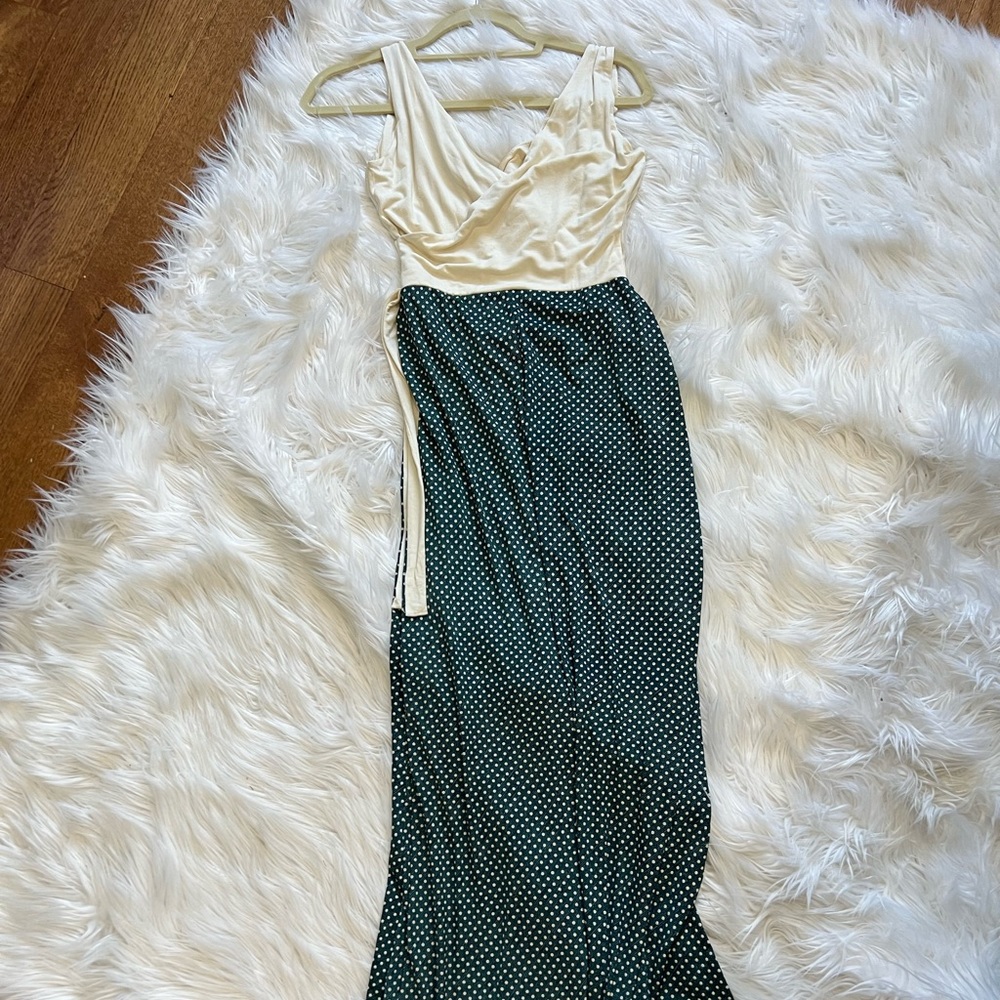 Cream and green polkadotted dress
